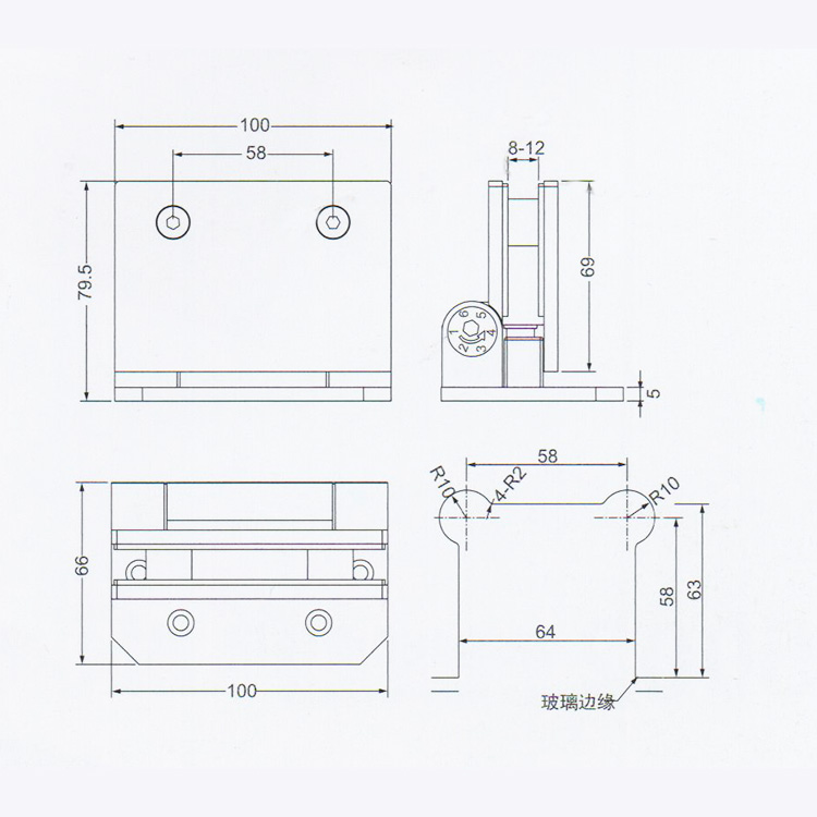Bisagra hidráulica de vidrio a pared de acero inoxidable de 90 grados