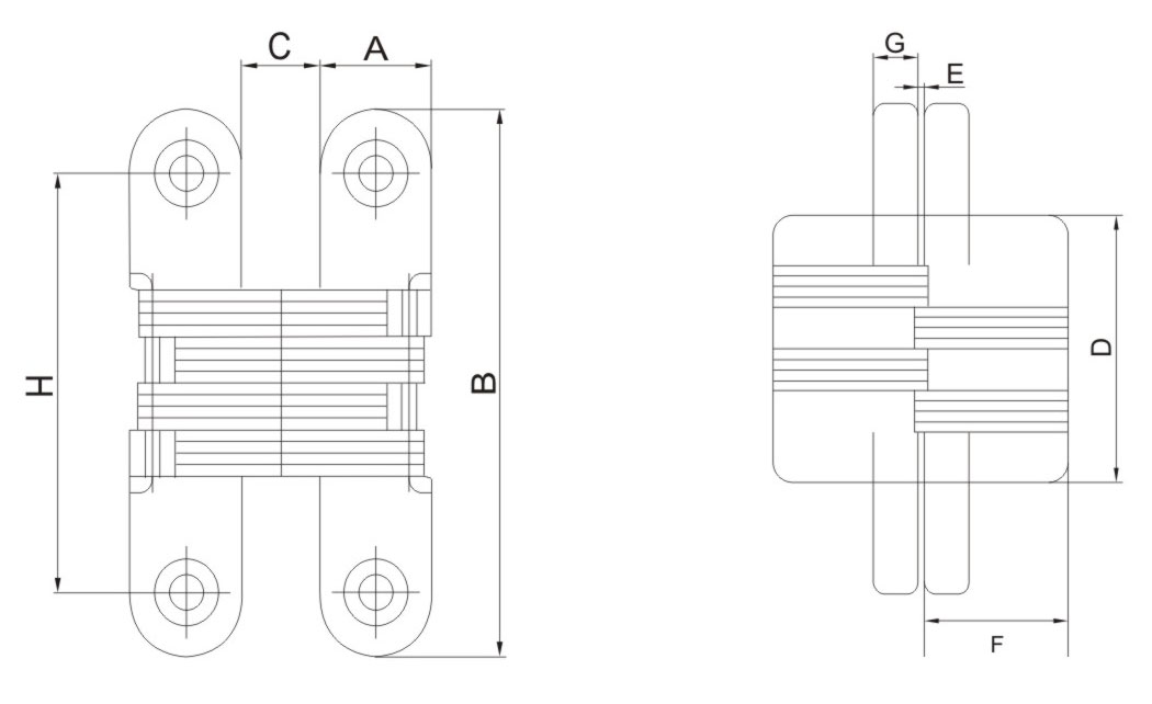 Bisagras ocultas para puertas invisibles de aleación de zinc de 180
