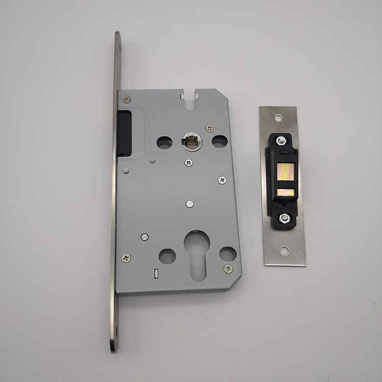 Cerradura de embutir magnética de níquel satinado para función de baño