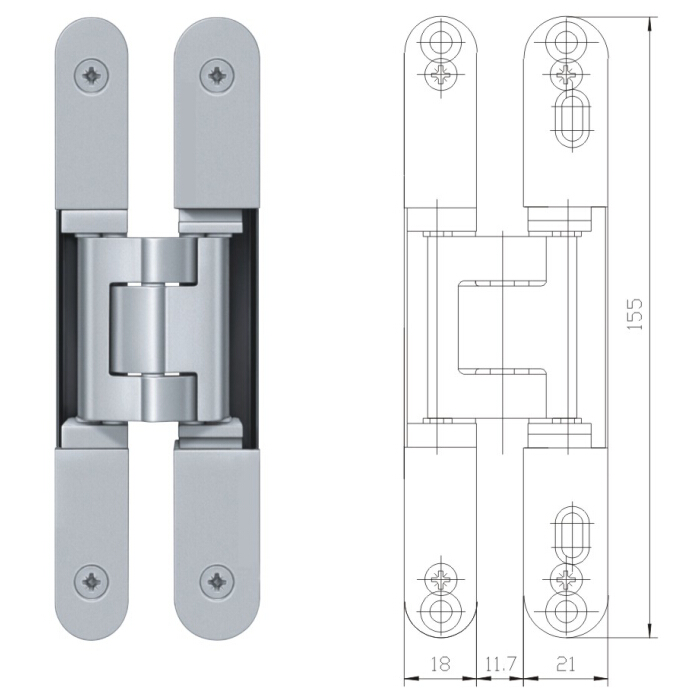 Bisagra Invisible Acero Zinc 15.2 Cm - 180 Grados, 3 Posiciones, Ajustable Puertas
