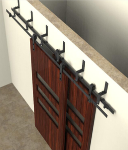 Kit de herrajes para puertas corredizas de granero con derivación de doble vía para dos puertas